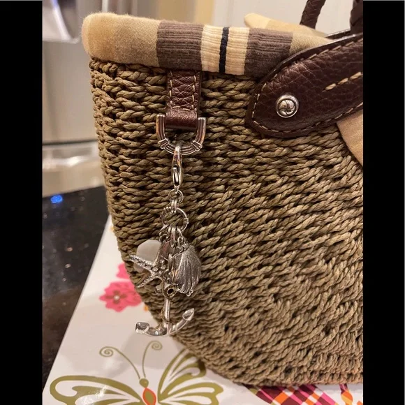 BRIGHTON NAUTICAL ACCENTS JUTE AND LEATHER SHOULDER BAG HANDBAG PURSE - Picture 3 of 13